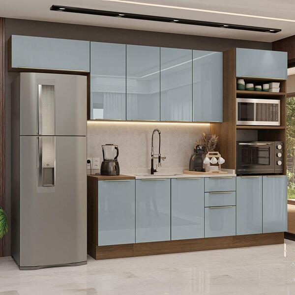 Armário De Cozinha Completa 310cm Rustic/cinza Lux Madesa 01