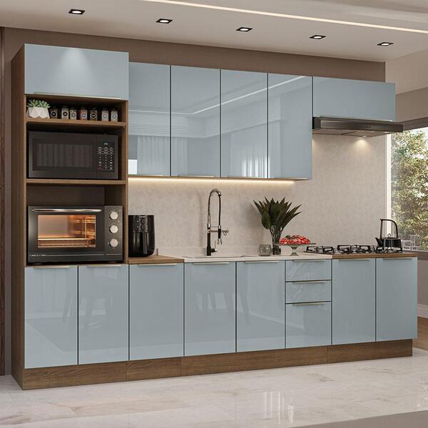 Armário De Cozinha Completa 310cm Rustic/cinza Lux Madesa 02