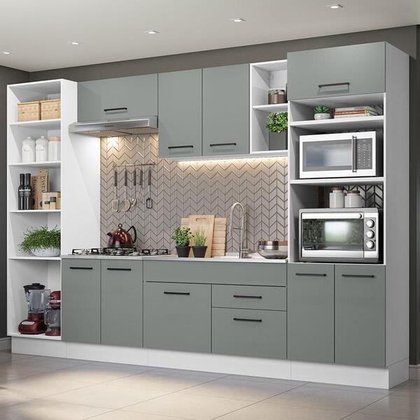 Armário De Cozinha Completa 330cm Branco/cinza Agata Madesa 02