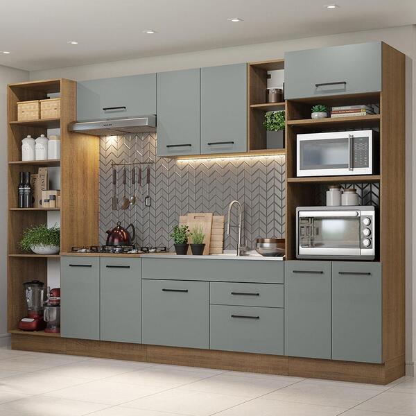 Armário De Cozinha Completa 330cm Rustic/cinza Agata Madesa 02