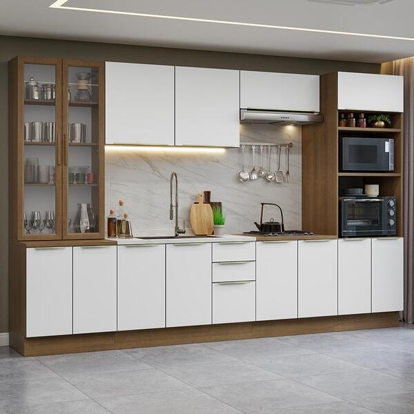 Armário De Cozinha Completa 340cm Rustic/branco Veludo Lux Ma