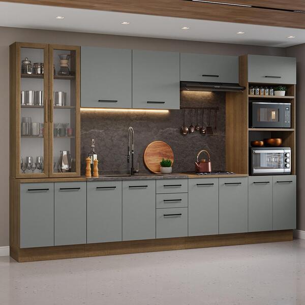 Armário De Cozinha Completa 340cm Rustic/cinza Agata Madesa 01