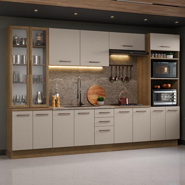 Armário De Cozinha Completa 340cm Rustic/crema Agata Madesa 01