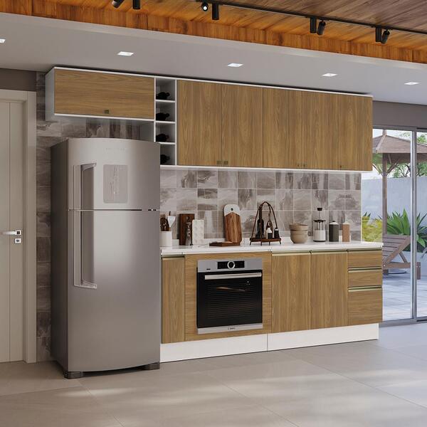 Armário De Cozinha Completa 3 Gavetas 100% Mdf 300cm Branco/n