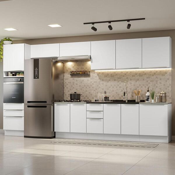 Armário De Cozinha Completa 400cm Branco Veludo Lux Da Thauan