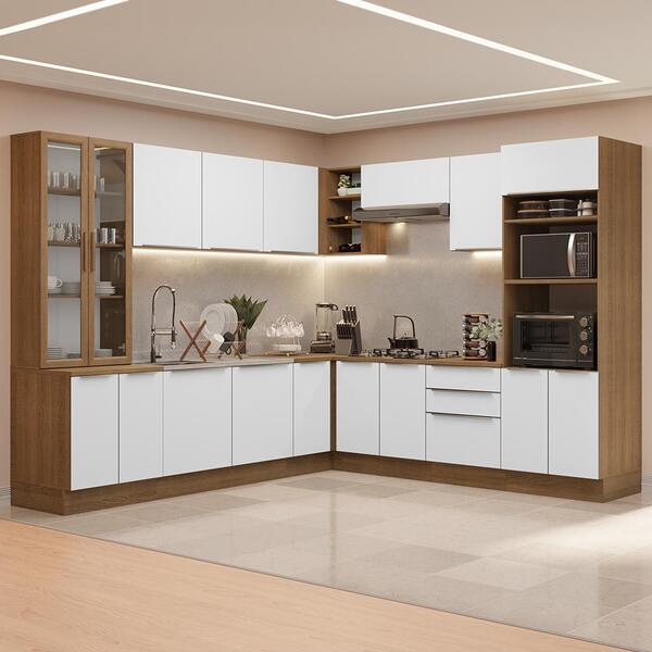 Armário De Cozinha Completa 566cm Rustic/branco Veludo Lux Ma