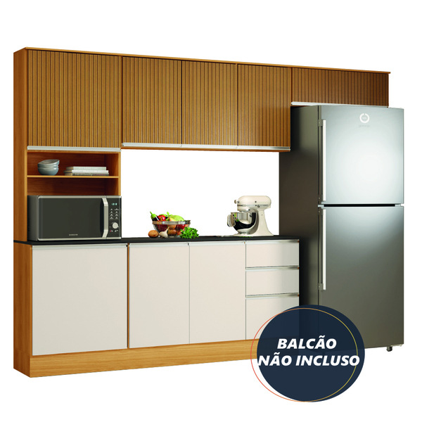 Armário De Cozinha Completa 6 Portas 2 Nichos Paris Madeirado