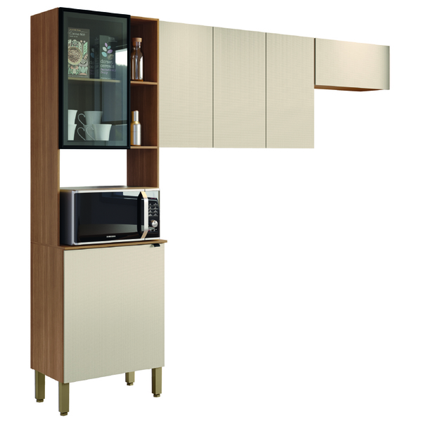 Armário De Cozinha Completa 6 Portas Com Vidro E Nicho Para M