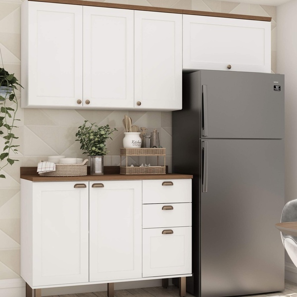 Armário De Cozinha Completa Americana 4 Peças Flora 56 Ilumin