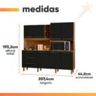 Armário De Cozinha Completa Com Adega 7 Portas 3 Gavetas 2,07