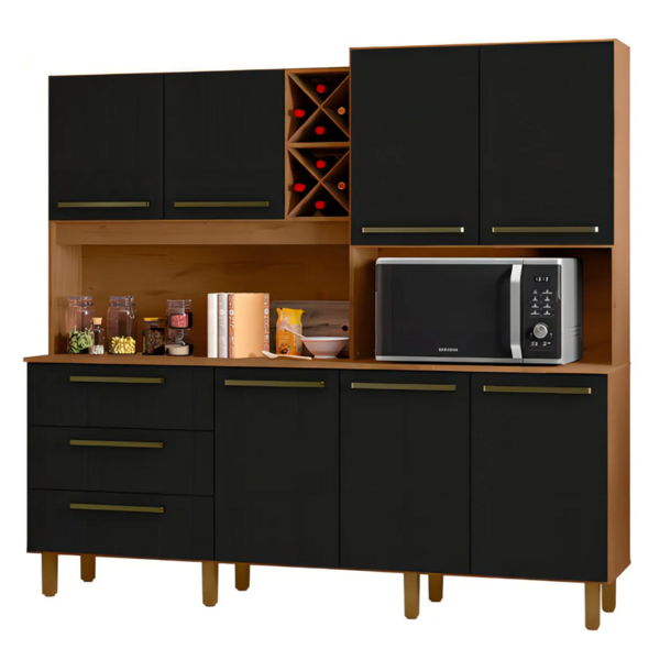 Armário De Cozinha Completa Com Adega 7 Portas 3 Gavetas 2,07