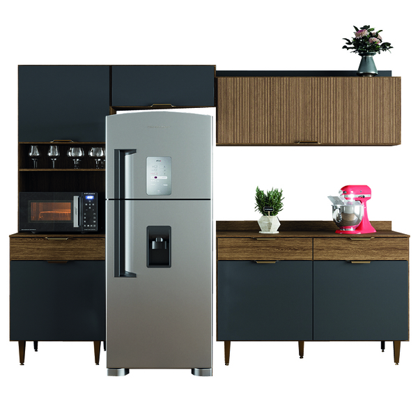 Armário De Cozinha Completa Com Balcão 6 Portas Ripado 3d 3 G