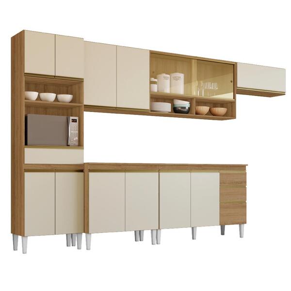 Armário De Cozinha Completa Com Balcão E Nicho Para Micro-ond