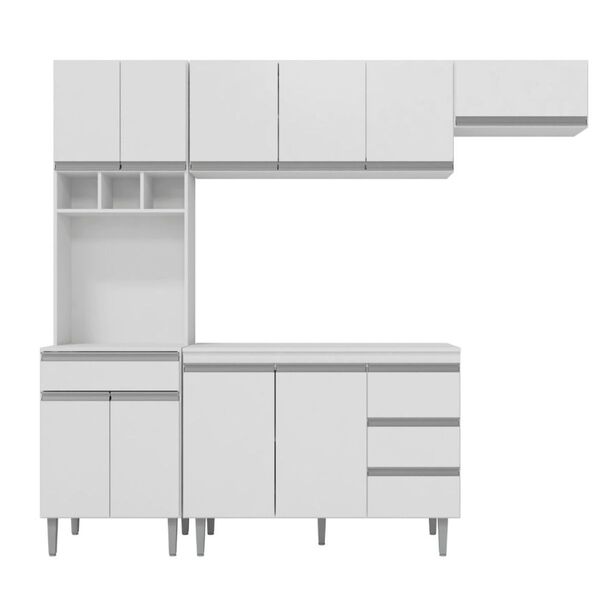 Armário De Cozinha Completa Com Tampo 240 Cm Andréia Branco