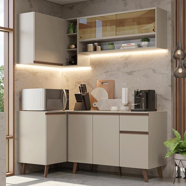 Armário De Cozinha Completa De Canto 265 Cm Crema Nice Madesa