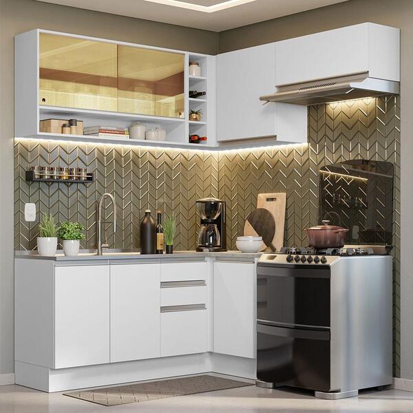 Armário De Cozinha Completa De Canto 349cm Branco Glamy Mades