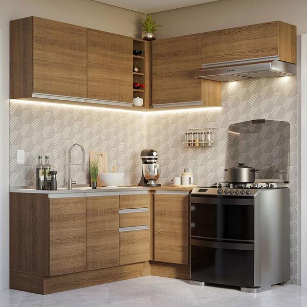 Armário De Cozinha Completa De Canto 349cm Rustic Glamy Mades