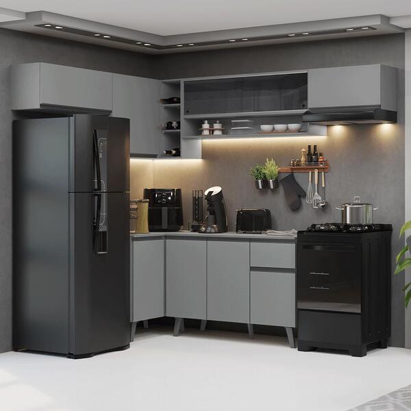 Armário De Cozinha Completa De Canto 405cm Cinza Nice Madesa