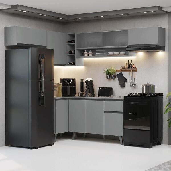 Armário De Cozinha Completa De Canto 405cm Cinza Nice Madesa
