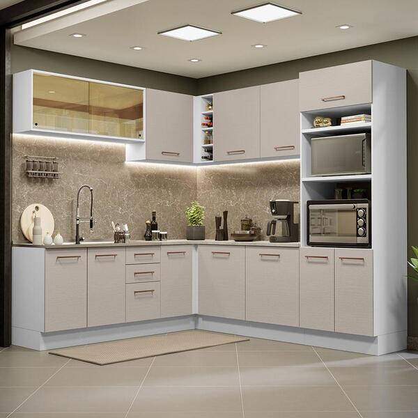 Armário De Cozinha Completa De Canto 459cm Branco/crema Agata