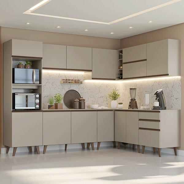 Armário De Cozinha Completa De Canto 465 Cm Crema Nice Madesa