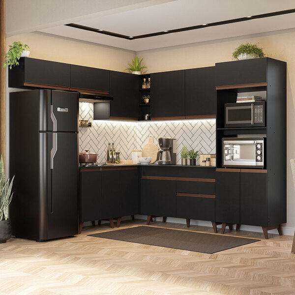 Armário De Cozinha Completa De Canto 472cm Preto Reims Madesa