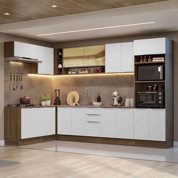 Armário De Cozinha Completa De Canto 499cm Rustic/branco Stel