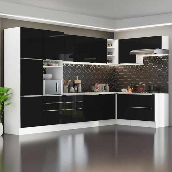 Armário De Cozinha Completa De Canto 546cm Branco/preto Lux M