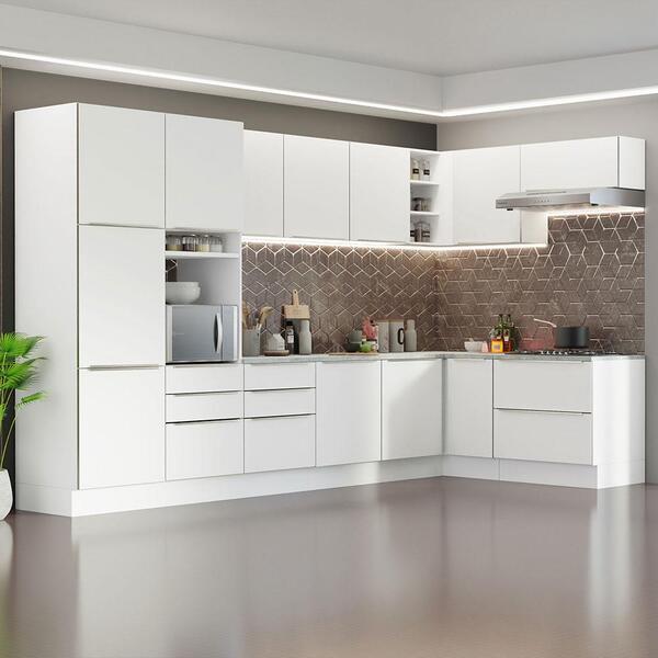 Armário De Cozinha Completa De Canto 546cm Branco Veludo Lux
