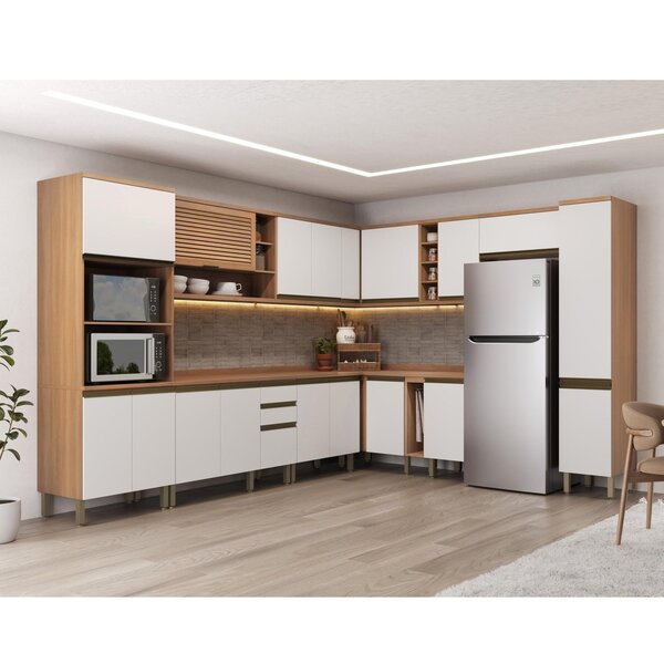 Armário De Cozinha Completa De Canto  Macadâmia Balcão Com Ta