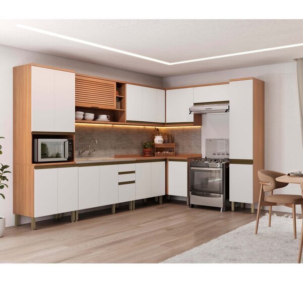 Armário De Cozinha Completa De Canto  Macadâmia Freijó E Bran