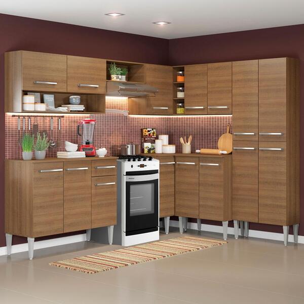 Armário De Cozinha Completa De Canto Madesa Emilly Rock Com B