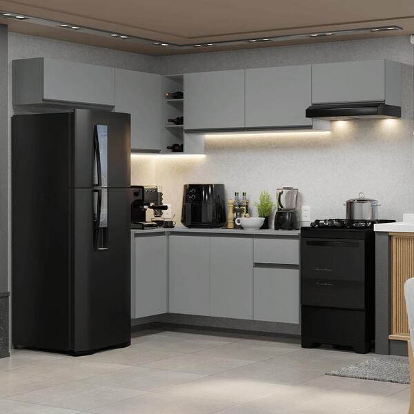 Armário De Cozinha Completa De Canto Suspenso 405cm Cinza Nic