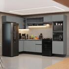 Armário De Cozinha Completa De Canto Suspenso 465cm Cinza Nic