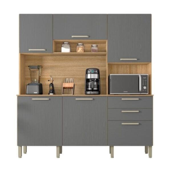 Armário De Cozinha Completa Ferrara 6 Portas 2 Gavetas Freijó