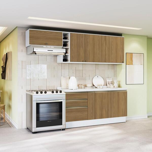 Armário De Cozinha Completa Garrafeiro 100% Mdf 260cm Branco/