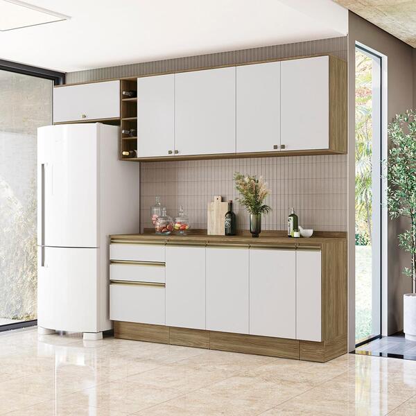 Armário De Cozinha Completa Garrafeiro 100% Mdf 280cm Nogueir