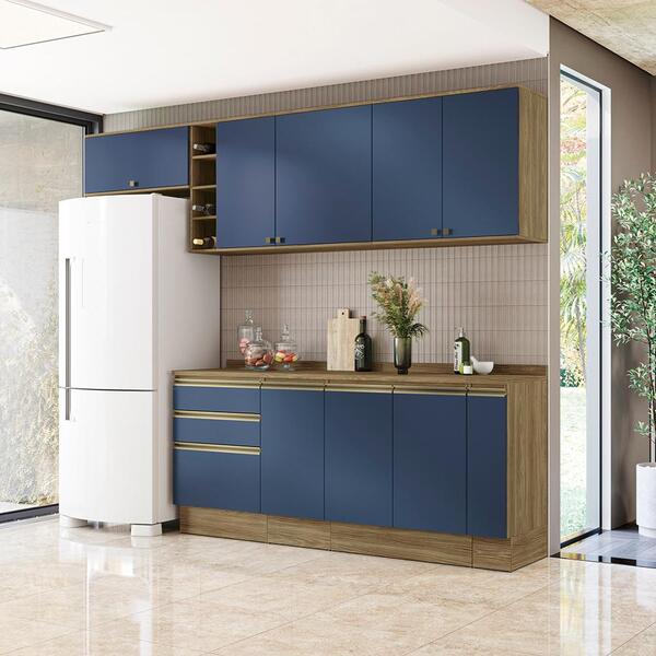 Armário De Cozinha Completa Garrafeiro 100% Mdf 280cm Nogueir