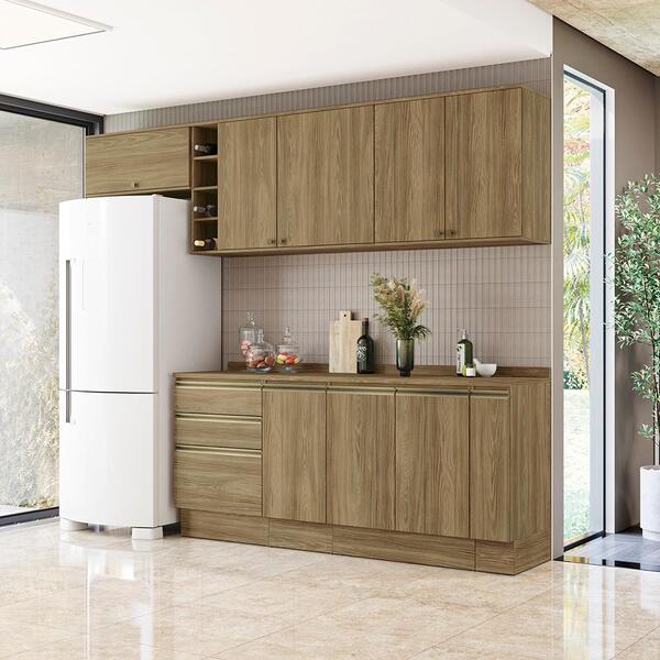 Armário De Cozinha Completa Garrafeiro 100% Mdf 280cm Nogueir