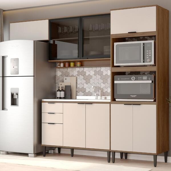 Armário De Cozinha Completa Miami Plus Carraro Freijó Com Off