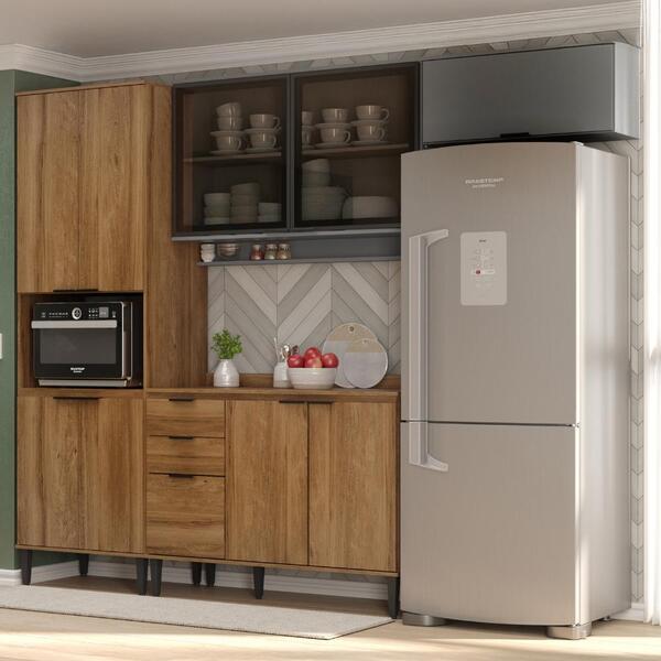 Armário De Cozinha Completa Miami Zen Carraro Freijó Com Cinza
