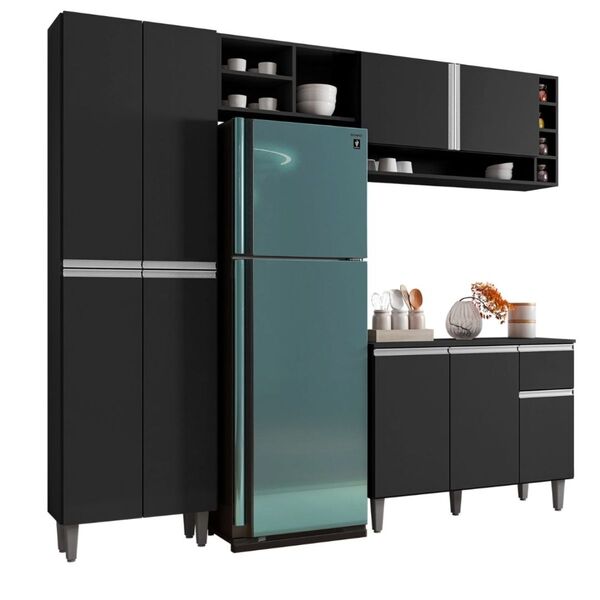 Armário De Cozinha Completa Modulada Com Tampo Vanessa Preto