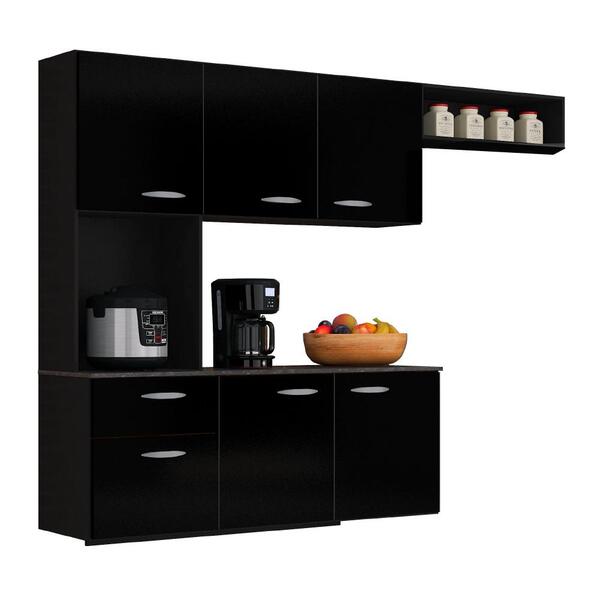 Armário De Cozinha Completa Poquema 6 Portas Isis Preta