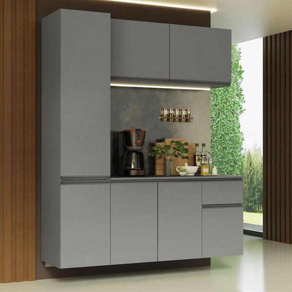 Armário De Cozinha Completa Suspenso 160cm Cinza Nice Madesa