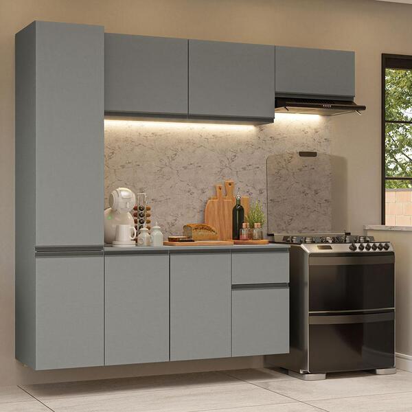 Armário De Cozinha Completa Suspenso 220cm Cinza Nice Madesa