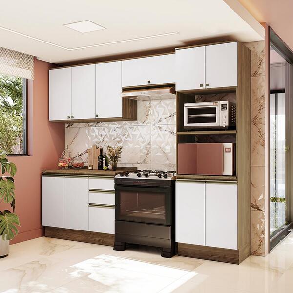 Armário De Cozinha Completa Torre Quente 100% Mdf 270cm Nogue