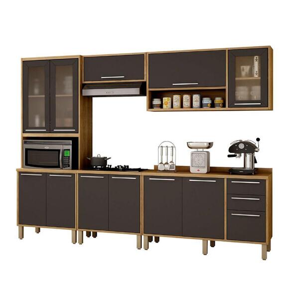 Armário De Cozinha Completo Paris Sallêto Carvalho Grafite