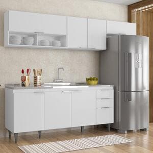 Armário De Cozinha Cp03 Com Pia 180cm Pérola Z34 Branco
