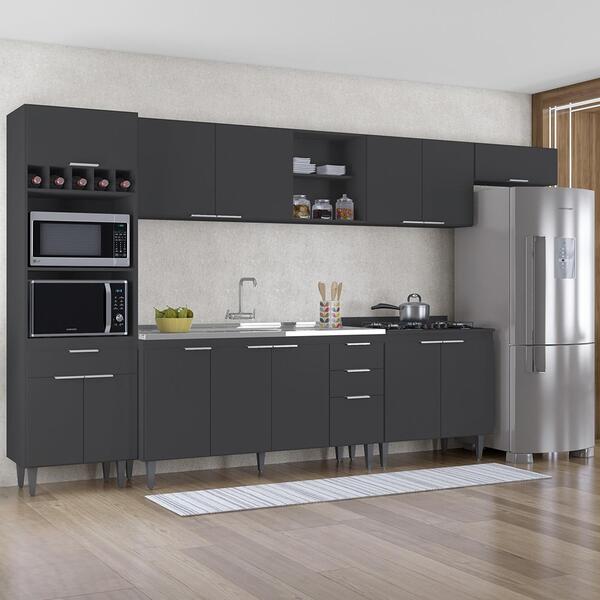 Armário De Cozinha Cp06 Com Pia 150cm Pérola Z34 Preto      -