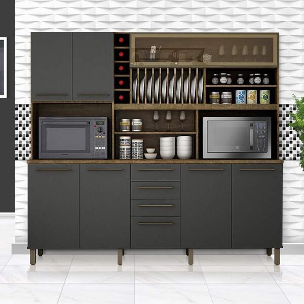 Armário De Cozinha De Pé Grande Ipê Grafite Maranella Valdemó